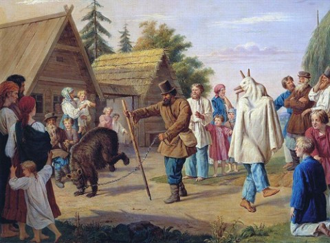 Skomorochowie z niedźwiedziem na płótnie autorstwa Françoisa Nicholasa Rissa (1804-1886), fot.: wikipedia.org