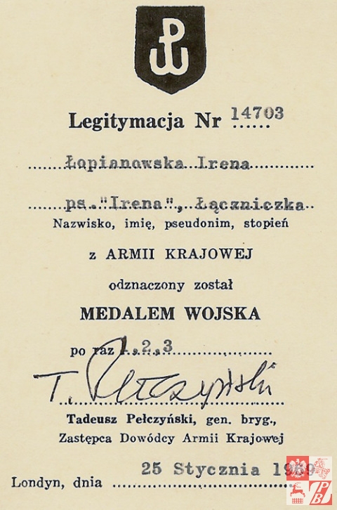 Legitymacja Medalu